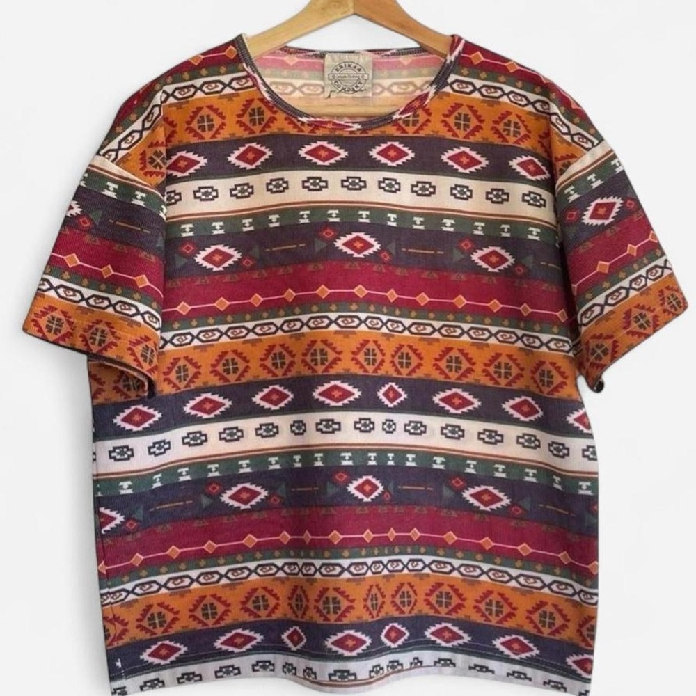 Vintage Erika and Company 90s Multicolor Southwestern Aztec Design Tee